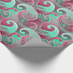 Papel De Regalo Patrón de Damasco Paisley Rosa y Aqua