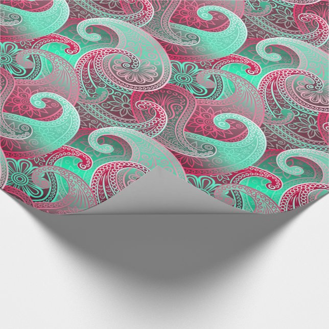 Papel De Regalo Patrón de Damasco Paisley Rosa y Aqua (Esquina)