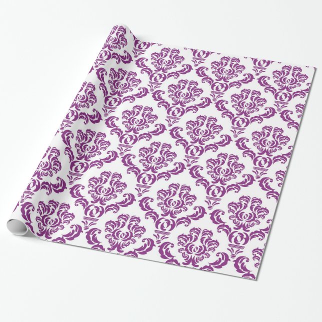 Papel De Regalo Patrón de Damasco púrpura (Desenrollado)