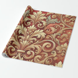 Papel De Regalo Patrón de Damasco rojo y dorado vintage