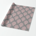 Papel De Regalo Patrón de Damasco rosa y gris<br><div class="desc">Una damasco rosa muy femenina sobre un fondo gris.</div>