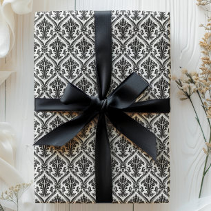 Papel De Regalo Patrón de damasco vintage en blanco y negro