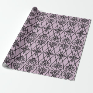 Papel De Regalo Patrón de damasco vintage en malva y negro