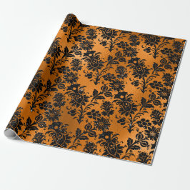 Papel De Regalo Patrón de damasco vintage negro y cobre