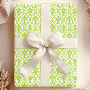 Papel De Regalo Patrón de Damasco Vintage verde y blanco