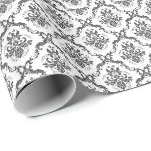 Papel De Regalo Patrón De Damascos Florales Blancos Y Gris