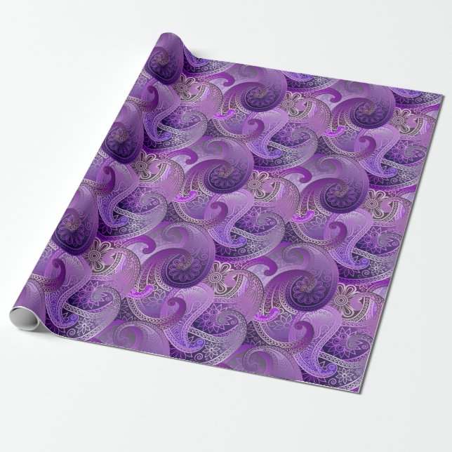 Papel De Regalo Patrón de Damask Boho de paisley púrpura exótica (Desenrollado)