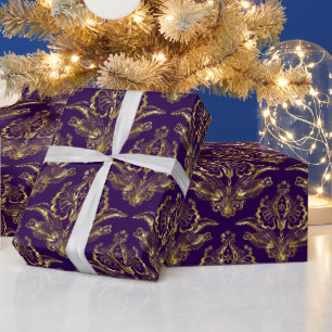 Papel De Regalo Patrón de damasquetas florales de color morado y m