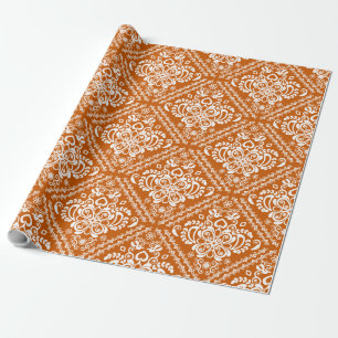 Papel De Regalo Patrón de damasquetas florales de naranja blanco y