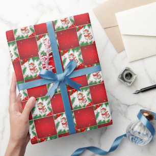 Papel De Regalo Patrón de damero de Santa Xmas Holly del gato lind