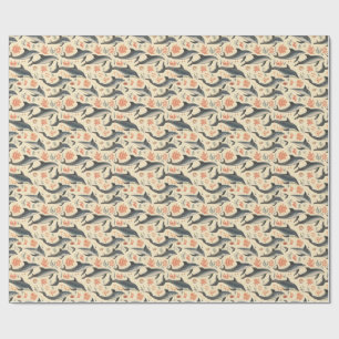 Papel De Regalo Patrón de delfín acuarela costero océano coral