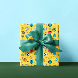 Papel De Regalo Patrón de deportes de todo   Amarillo