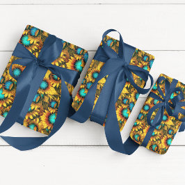 Papel De Regalo Patrón de descomposición sin foco de girasol ruso