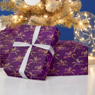 Papel De Regalo Patrón de destello de Pegasus dorado sobre púrpura