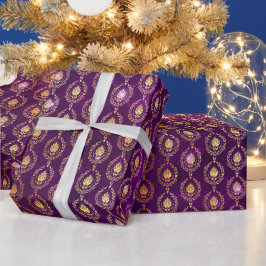 Papel De Regalo Patrón de destellos ornamentales púrpura y dorado