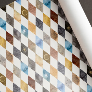 Papel De Regalo Patrón de diamante de arlequín de acuarela celesti