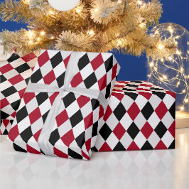 Papel De Regalo Patrón de diamante de arlequín negro y rojo