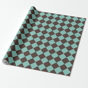 Papel De Regalo Patrón de diamante de cuadros marrón turquesa