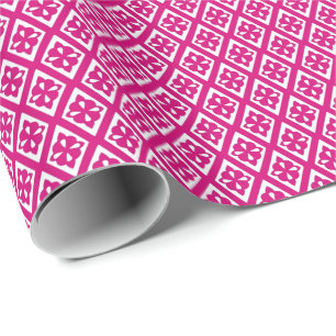 Papel De Regalo Patrón de diamante - rosa fucsia y blanco
