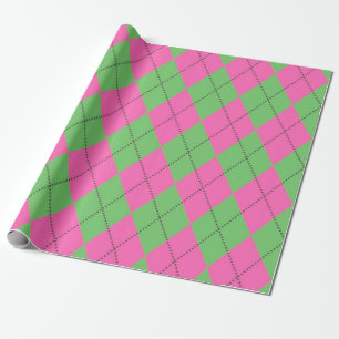 Papel De Regalo Patrón de diamante verde neón verde rosado