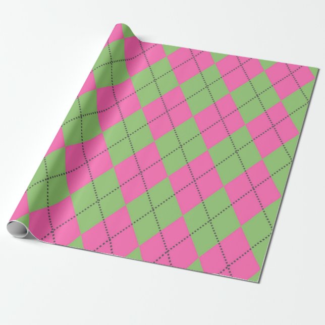 Papel De Regalo Patrón de diamante verde neón verde rosado (Desenrollado)