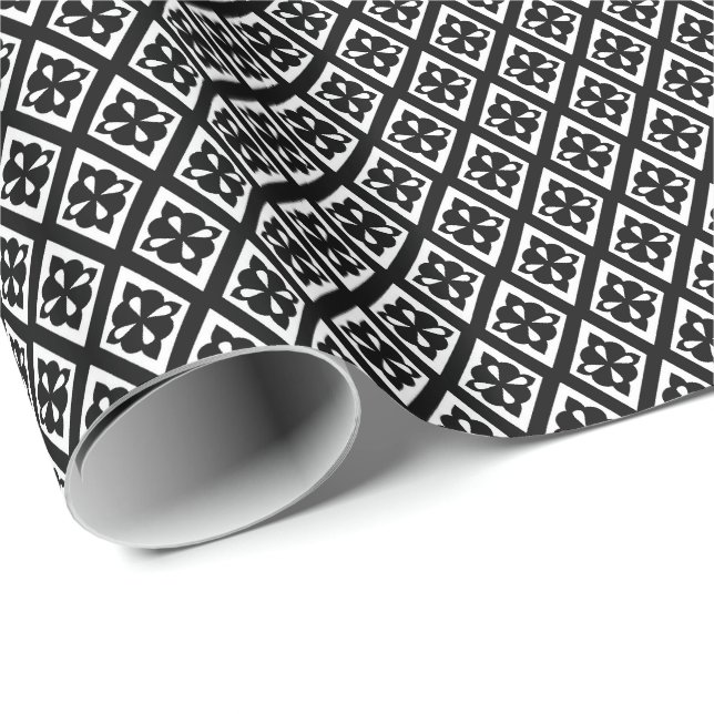 Papel De Regalo Patrón de diamantes - blanco y negro (Esquina del rollo)