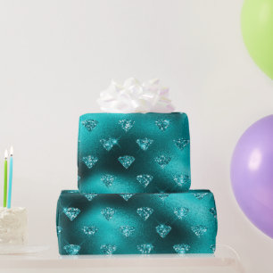 Papel De Regalo Patrón de diamantes con brillo glam ombre azul ver