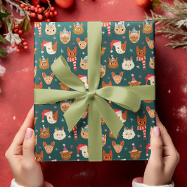 Papel De Regalo Patrón de dibujo de mano para gatos navidades