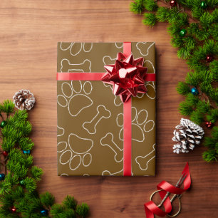 Papel De Regalo Patrón de dibujo de patas y huesos de perro marrón