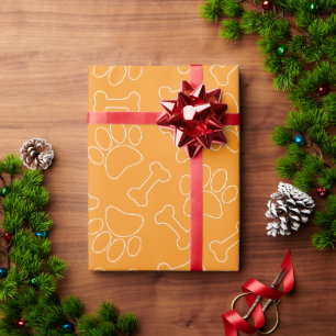 Papel De Regalo Patrón de dibujo de patas y huesos de perro naranj
