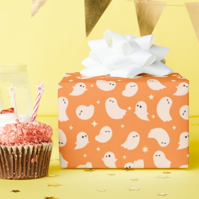 Papel De Regalo Patrón de dibujo del fantasma del naranja (Fiesta de cumpleaños )
