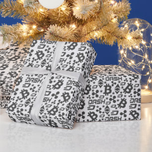 Papel De Regalo Patrón de dinero blanco negro de criptodivisa