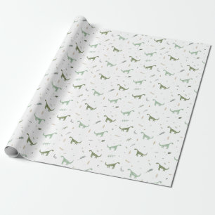 Papel De Regalo Patrón de dinosaurio verde lindo