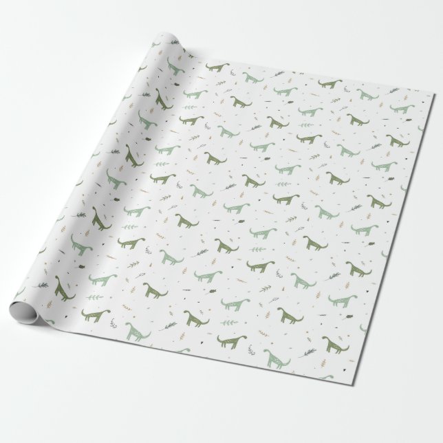 Papel De Regalo Patrón de dinosaurio verde lindo (Desenrollado)