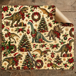 Papel De Regalo Patrón de dinosaurio vintage de Navidad Fiesta T-R