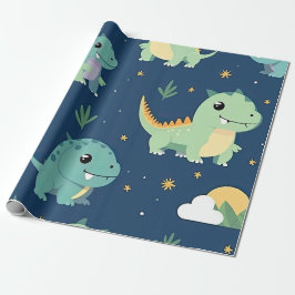 Papel De Regalo Patrón De Dinosaurios De Bebés Azul Y Verde