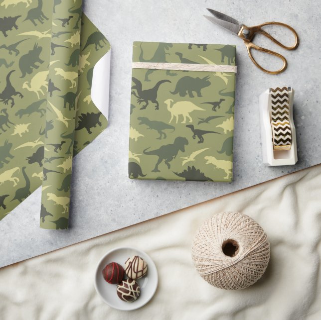 Papel De Regalo Patrón de dinosaurios, silueta de dinosaurios, din (Artesanía)