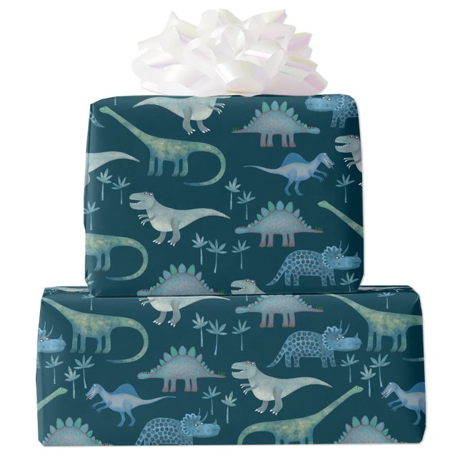 Papel De Regalo Patrón de dinosaurios verde (Fun dinosaur gift wrapping paper roll)
