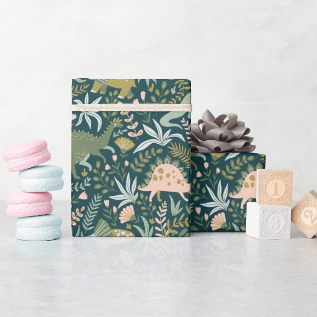 Papel De Regalo Patrón de dinosaurios verdes (Baby Shower)