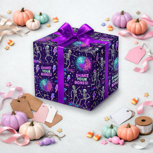 Papel De Regalo Patrón de Disco de Esqueleto Morado Neón