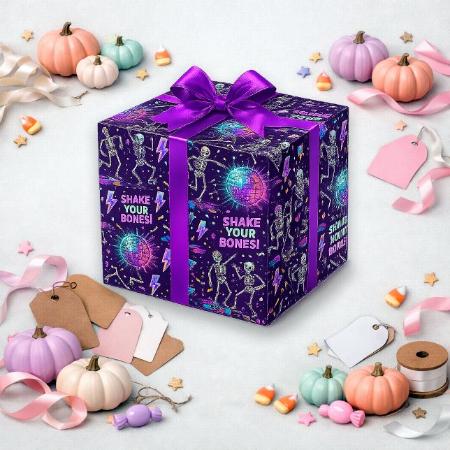 Papel De Regalo Patrón de Disco de Esqueleto Morado Neón (Subido por el creador)