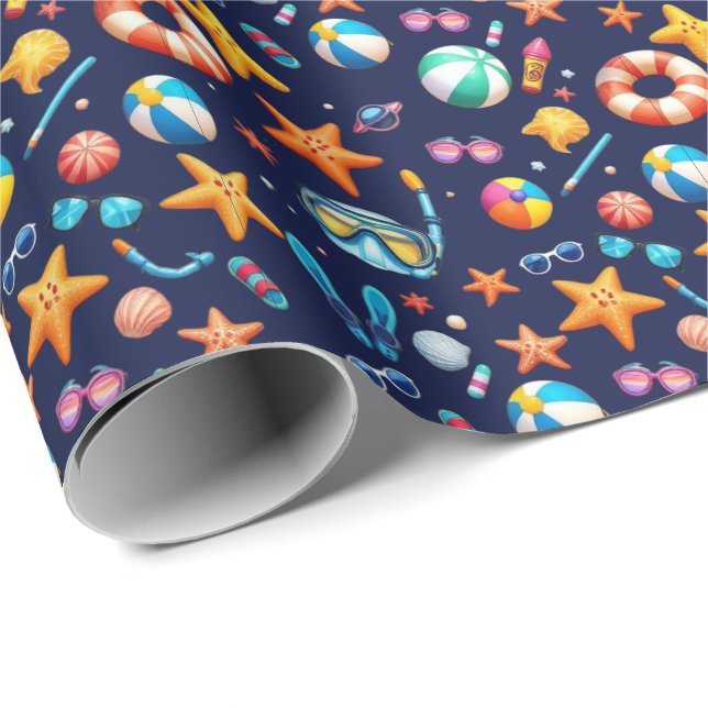 Papel De Regalo Patrón de diversión de verano azul (Esquina del rollo)
