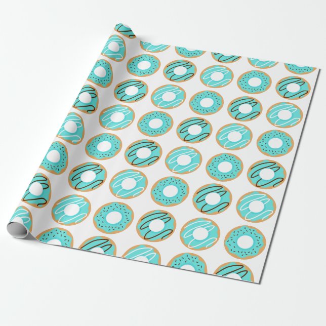 Papel De Regalo Patrón de donuts azules variados (Desenrollado)