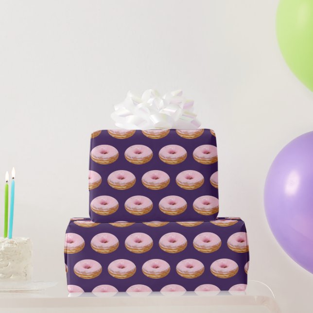 Papel De Regalo Patrón de donuts con vidrio rosado raro morado (Regalos de fiesta)