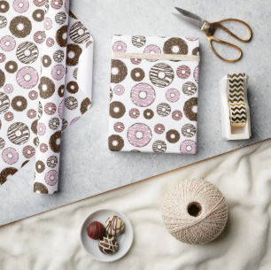 Papel De Regalo Patrón De Donuts, Donuts Rosados, Donuts Marrones