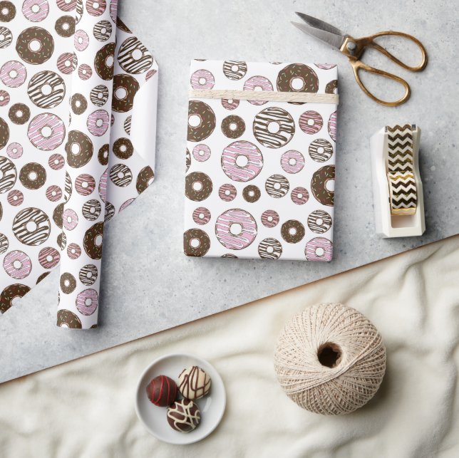 Papel De Regalo Patrón De Donuts, Donuts Rosados, Donuts Marrones (Artesanía)