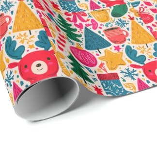 Papel De Regalo Patrón de doodle de Navidad brillante y caprichoso
