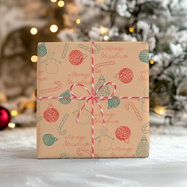 Papel De Regalo Patrón de Doodle de Navidad | Muñecos de nieve, ár (Subido por el creador)