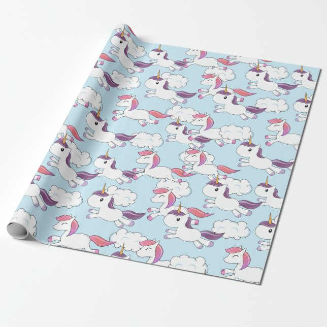 Papel De Regalo Patrón de Doodle de Unicorn (Desenrollado)