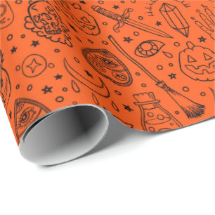 Papel De Regalo Patrón de doodle del Naranja de la fiesta de Hallo